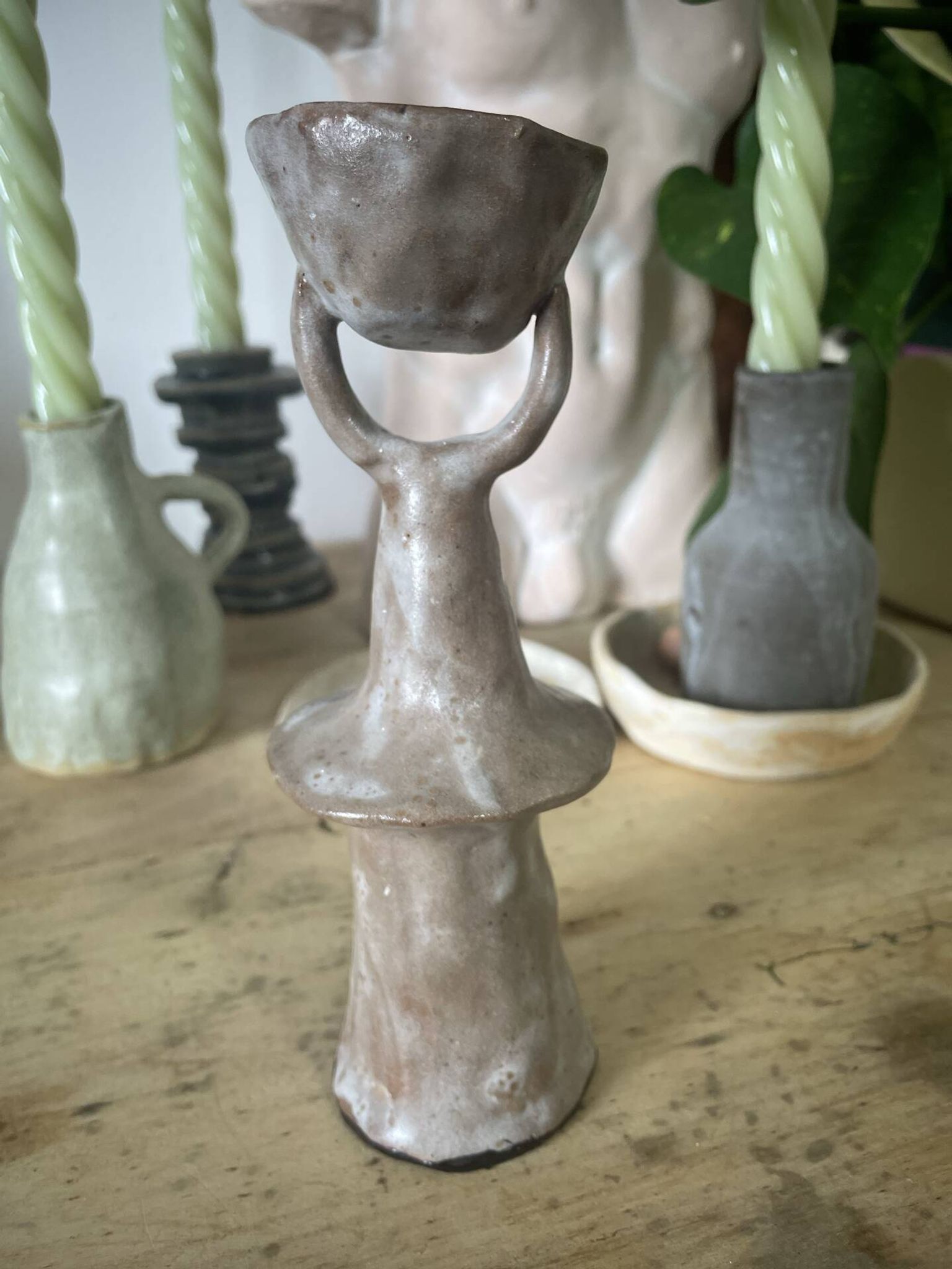 Ceramic candlestick in an organic shape