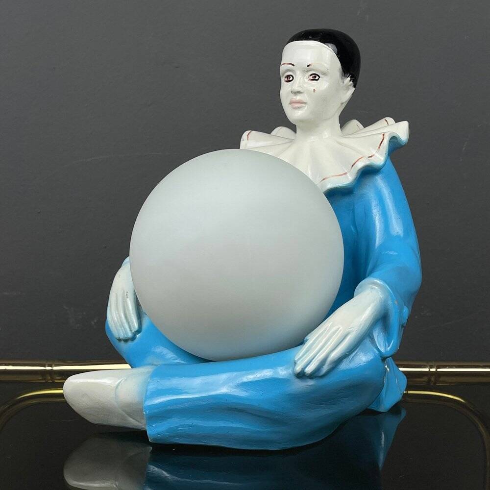 Mid-century Italian Pierrot table lamp in blue ceramic, 1960s.