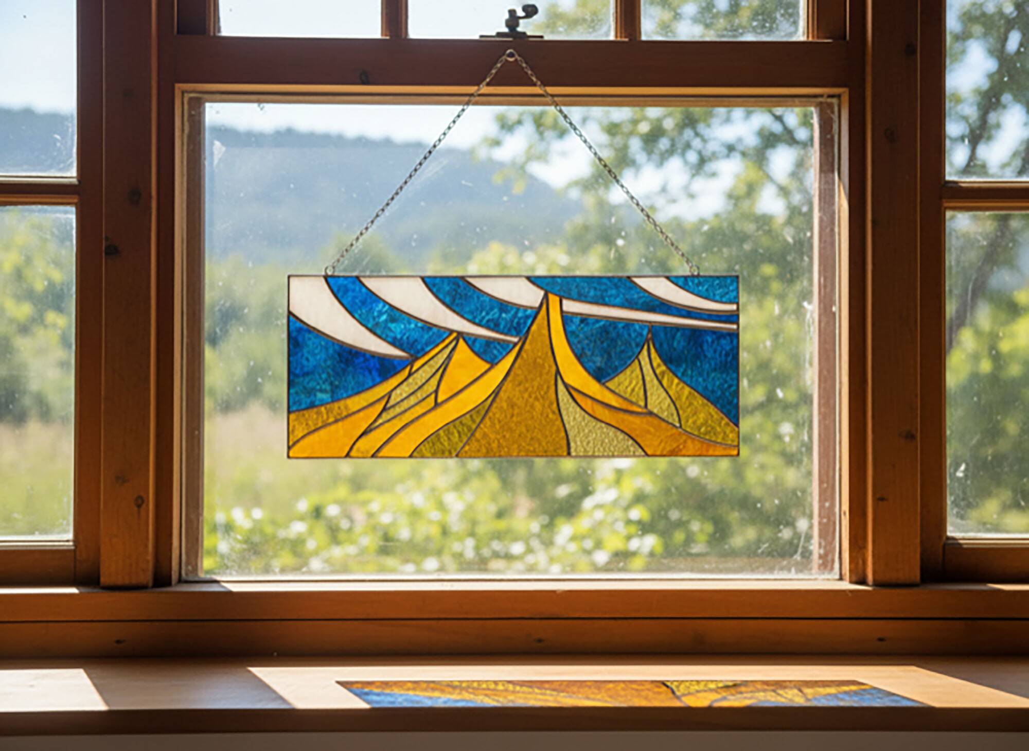 Vitrail paysage – Style Tiffany fait main, panneau décoratif