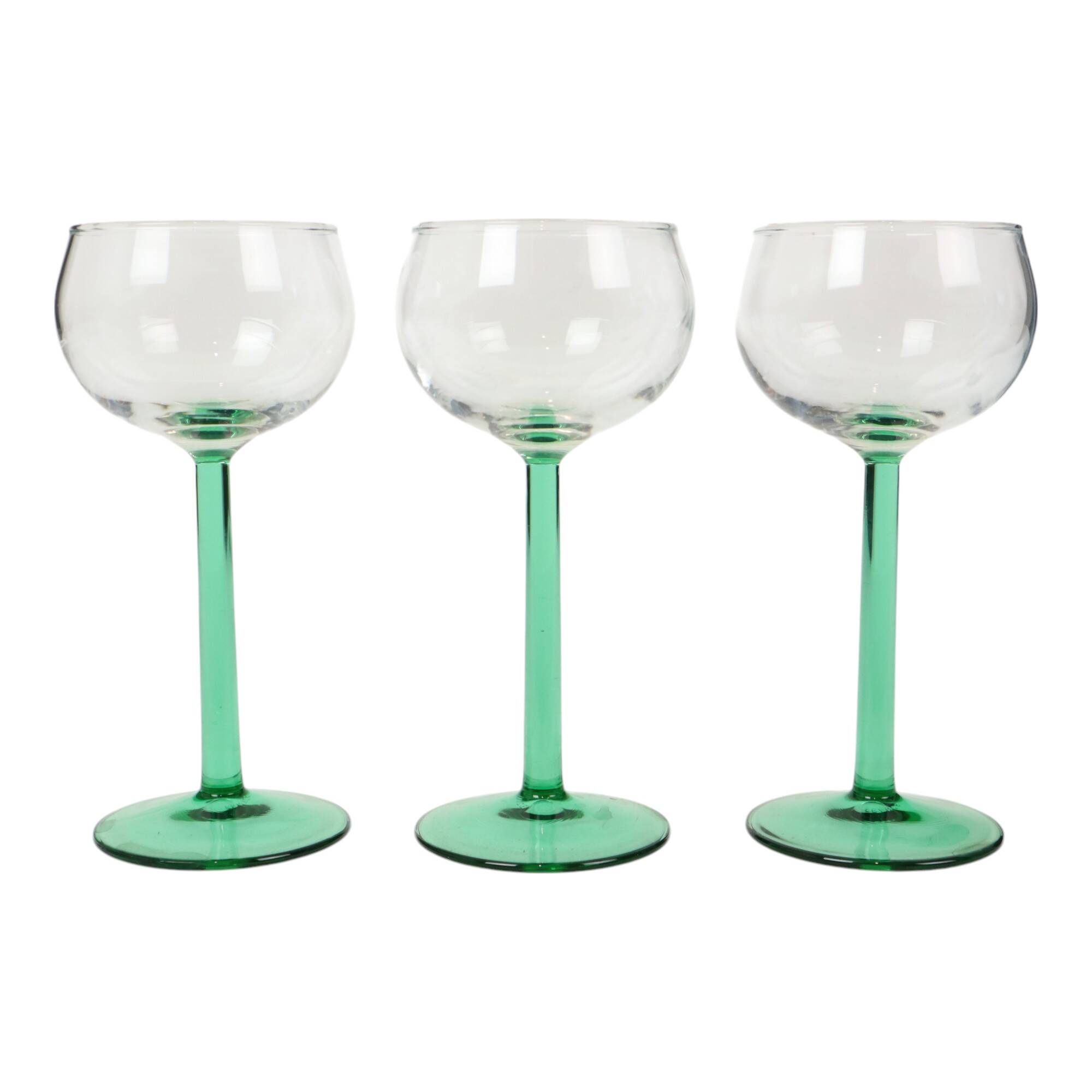 Set of 6 Vintage Luminarc Alsace Wine Glasses Narrow Green Base