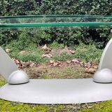 Naos designer coffee table in tempered glass and cast iron