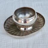 Silver cockerel with saucer
