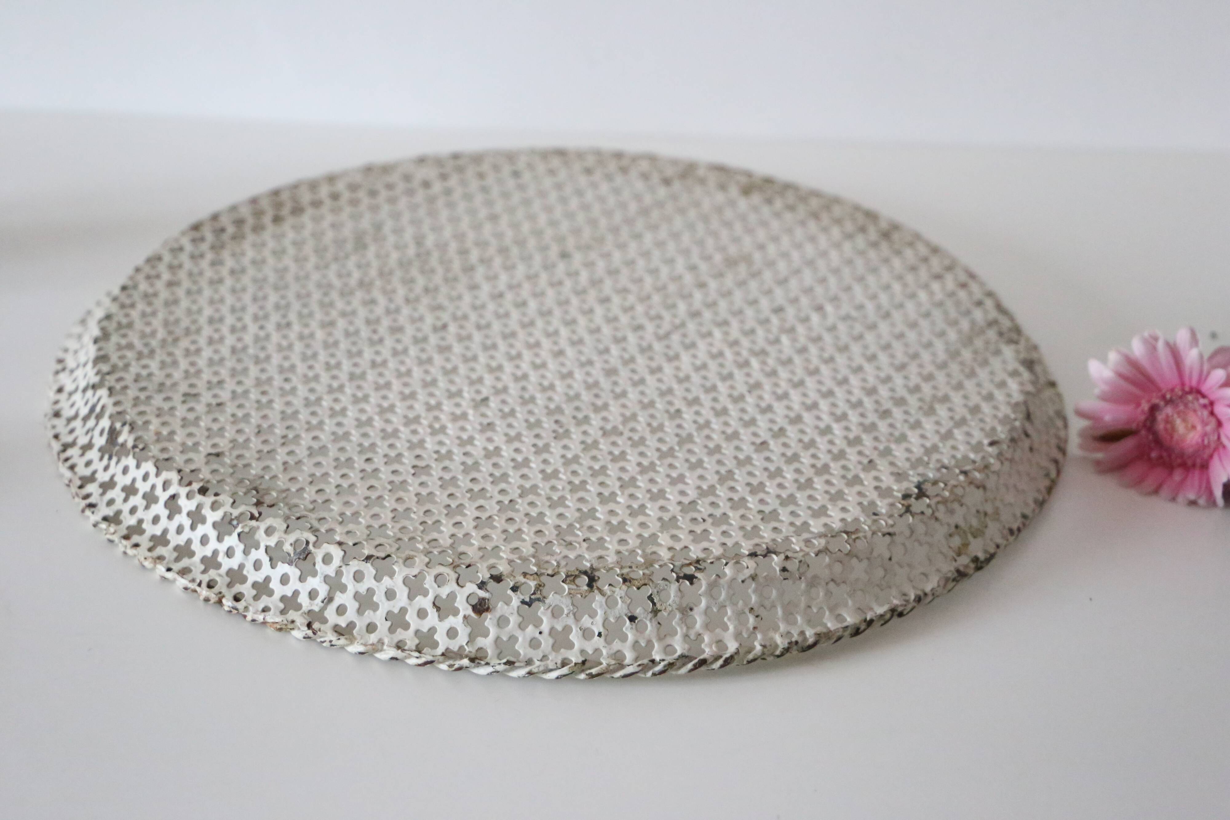 Round Mathieu Mategot tray in perforated metal, 1950, vintage