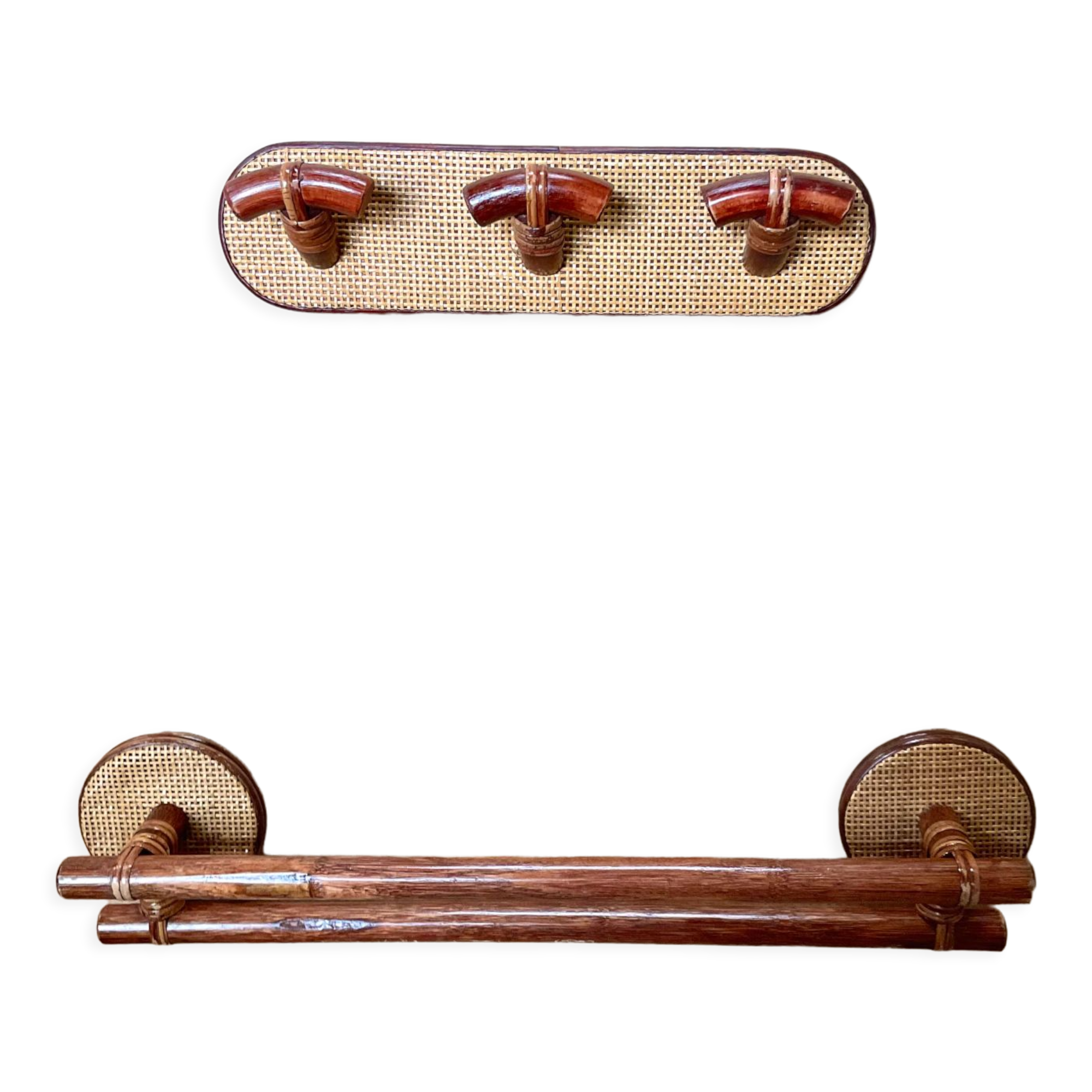 Coat rack and vintage towel rack set