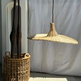 Small suspension, rattan luminaire in hat shape D:60cm