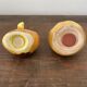 Vintage barbotine pepper and salt shaker in the shape of garlic and onion
