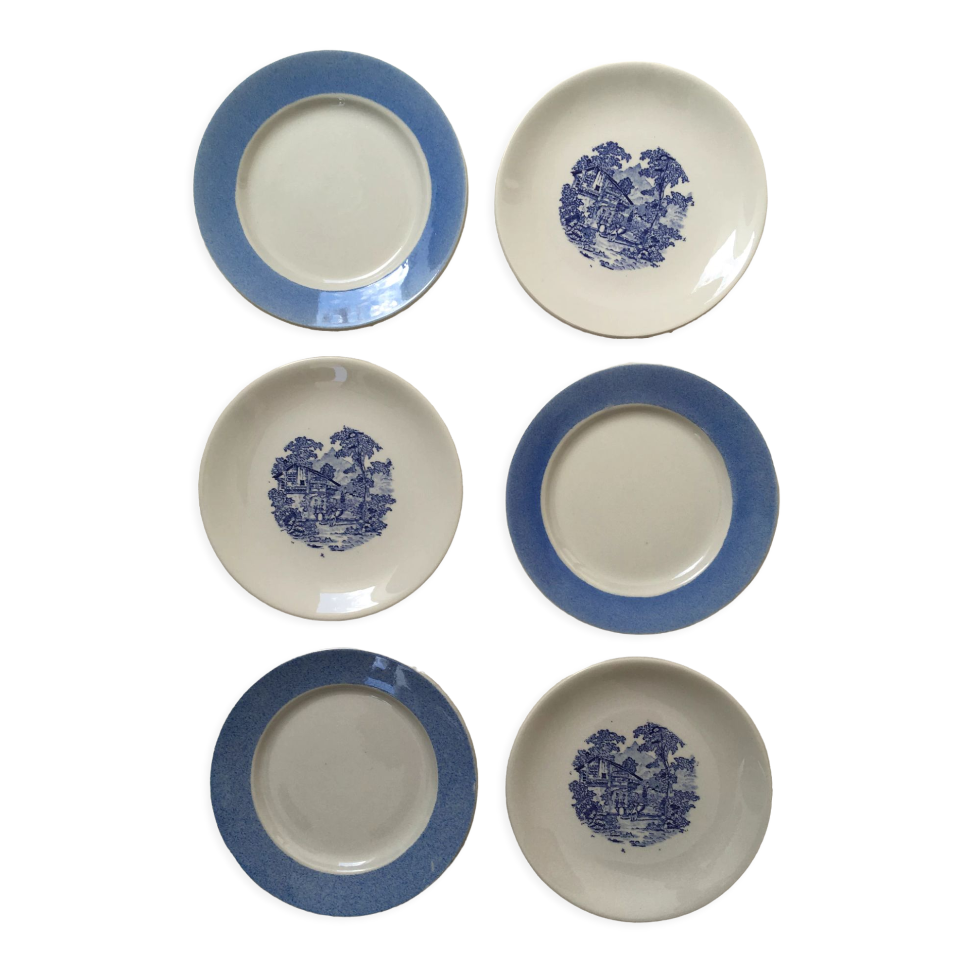 Blue & white mismatched dessert plates