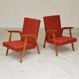 Pair of Uluv red Eastern Bloc armchairs, 1960s