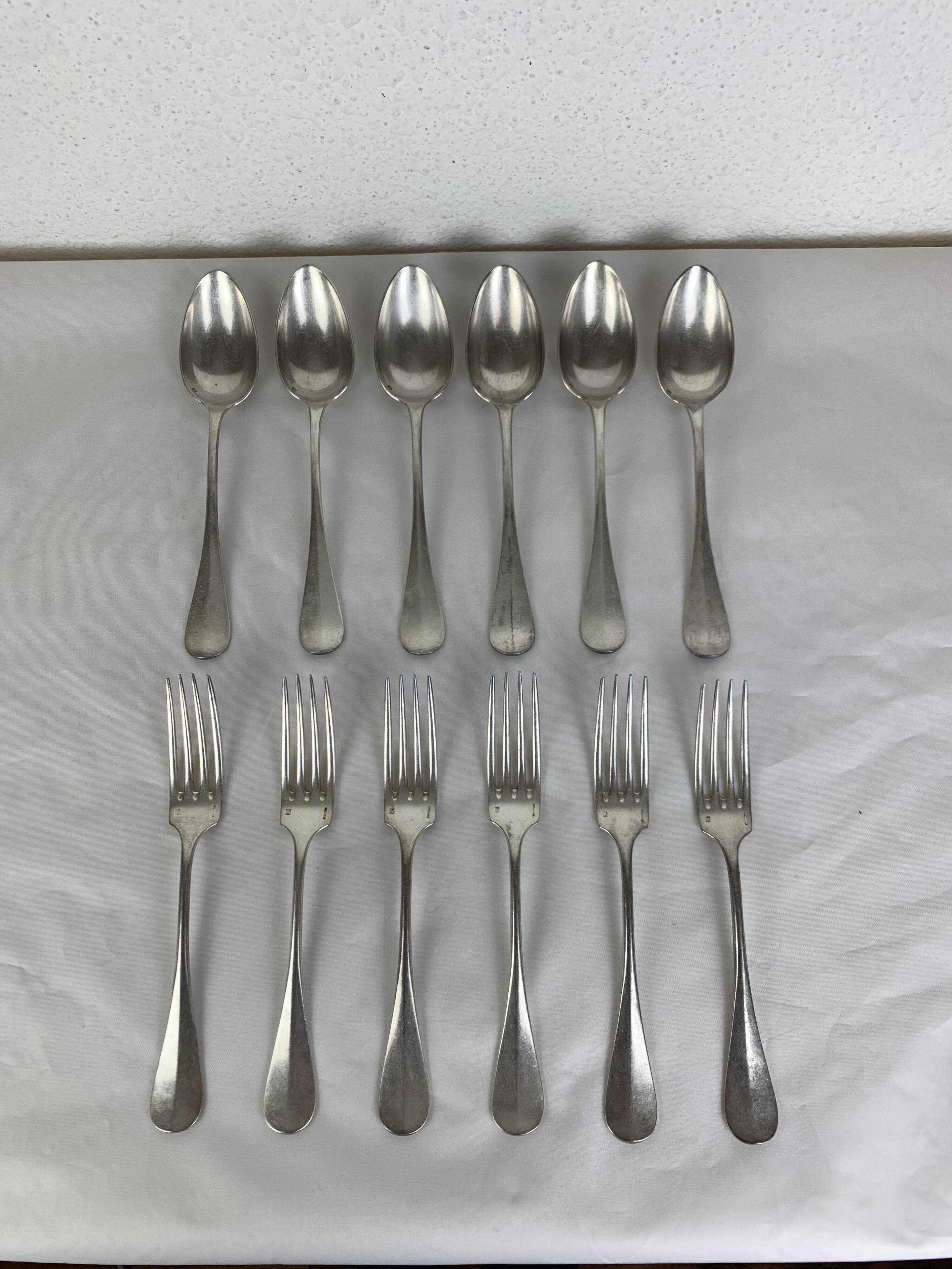 6 forks & 6 spoons Christofle Baguette Fidelio model silver metal
