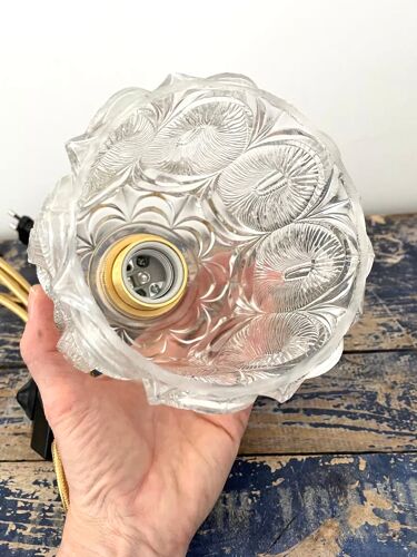Lampe baladeuse vintage en verre ciselé électrifiée à neuf