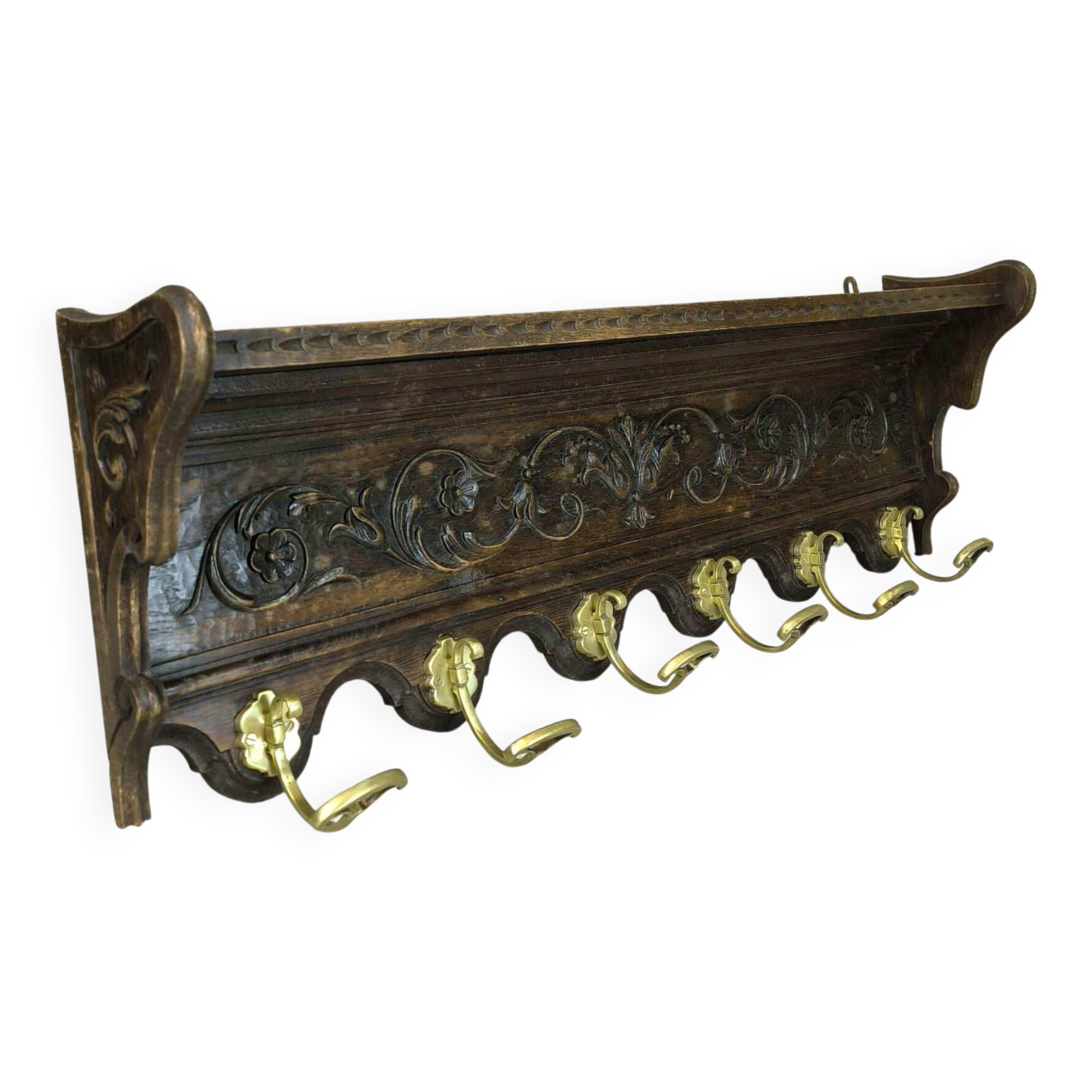 Vintage wall-mounted coat rack in solid wood.