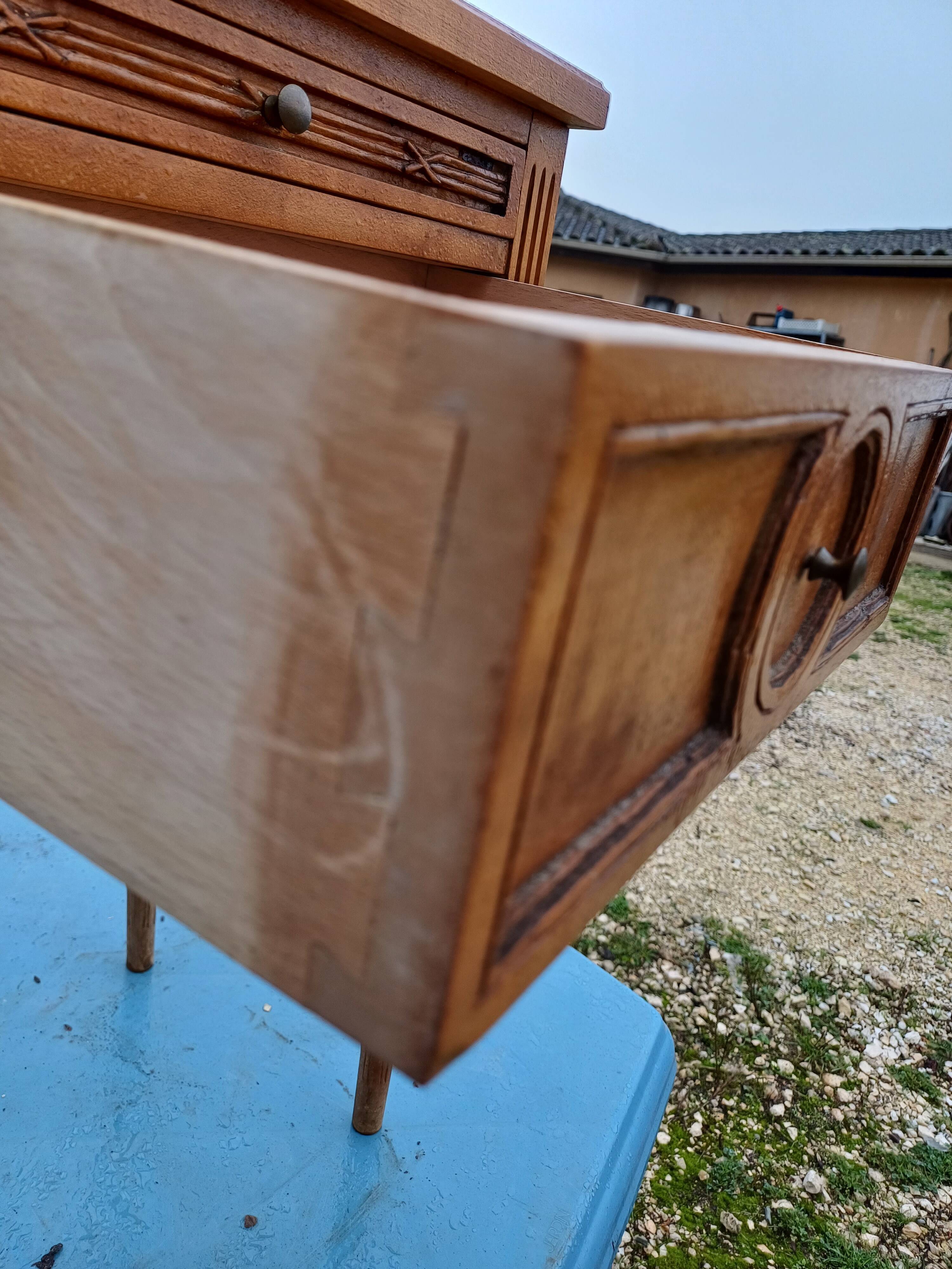 Nightstand 2 drawers walnut oak and burl walnut