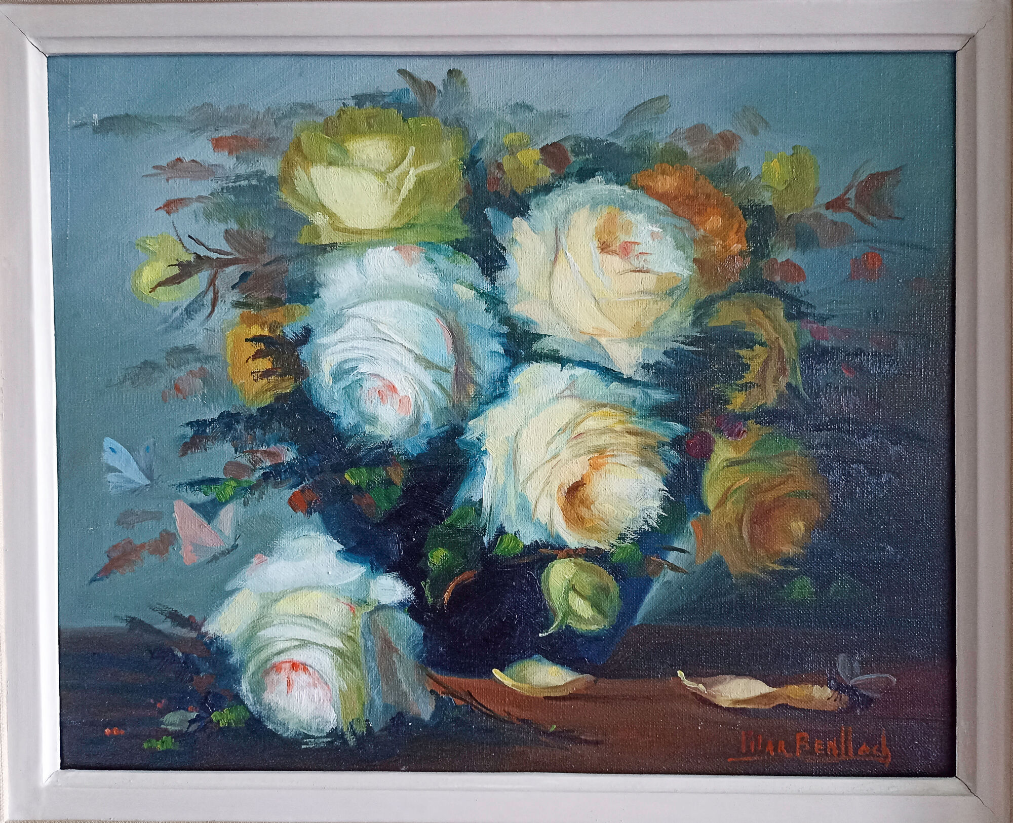Still Life - bouquet of roses – oil on canvas framed by Pilar Benlloch
