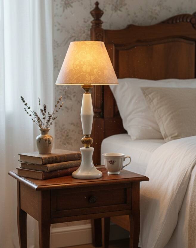 Vintage Table Lamp in White Marble and Brass