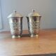 Pair of antique chiseled metal candy boxes