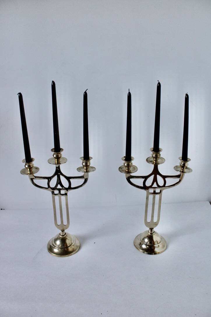 Pair of old brass candlesticks Denmark 1930 Art-Deco