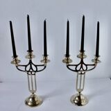 Paire Chandeliers laiton ancien Danemark 1930 Art-Déco