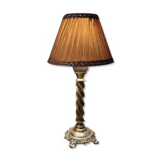 Antique petrol bronze lamp electrifiee 1920 lampshade pleated 52x26
