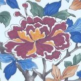 Underside of flat wood and faience floral pattern - retro