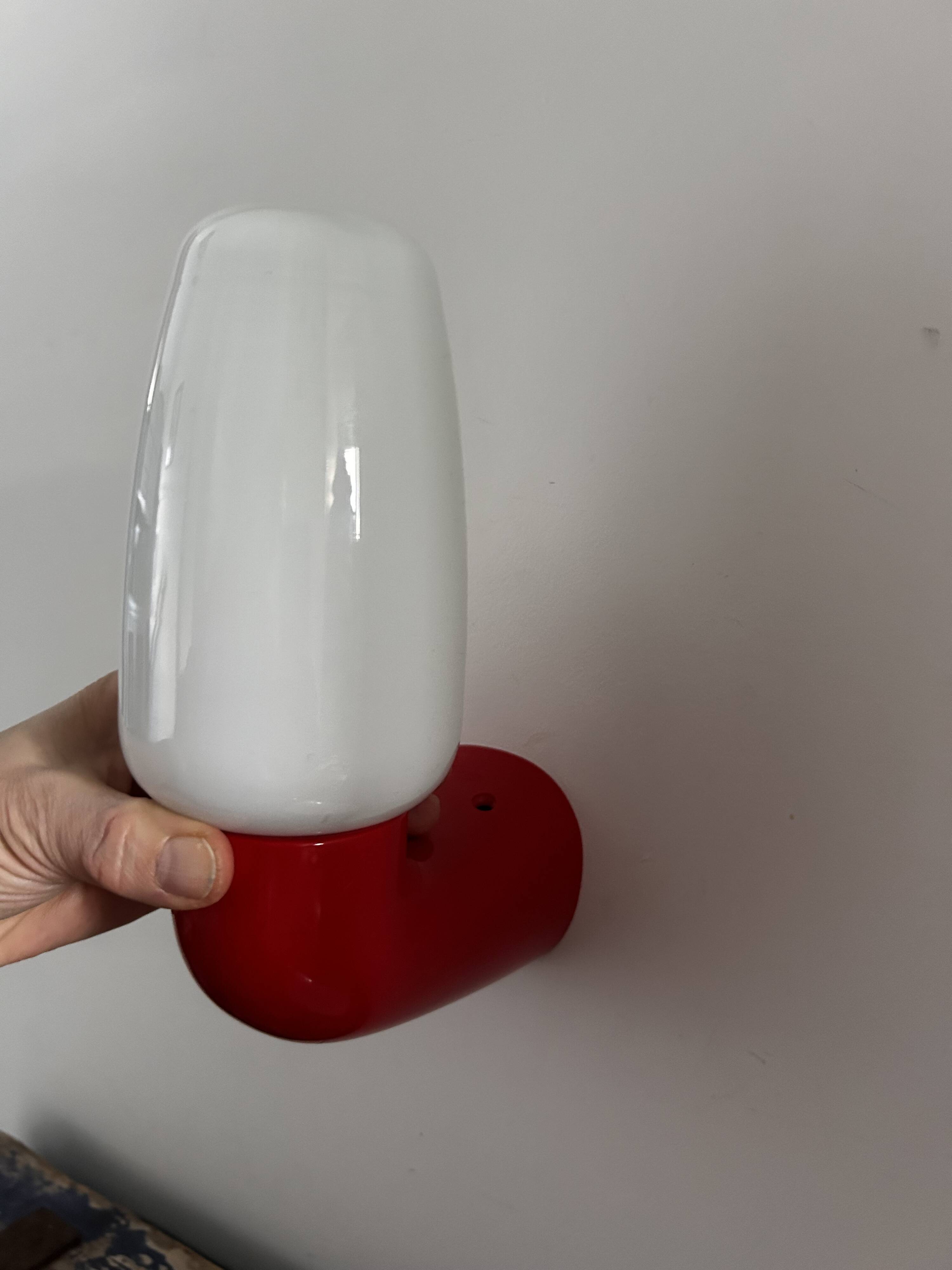 Pair of red and white seventies wall lights