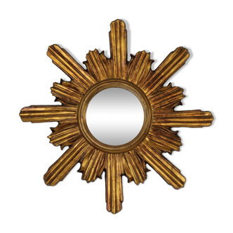 Wooden Sunburst Mirror Butler Sun Mirror Sphere Glass Witch Mirror Sixties