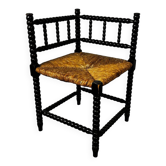 Antique bobbin oak and rush side chair, 1900s