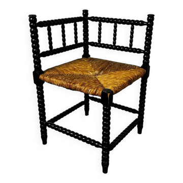 Chaise d'appoint en chêne et paille antique, années 1900.
