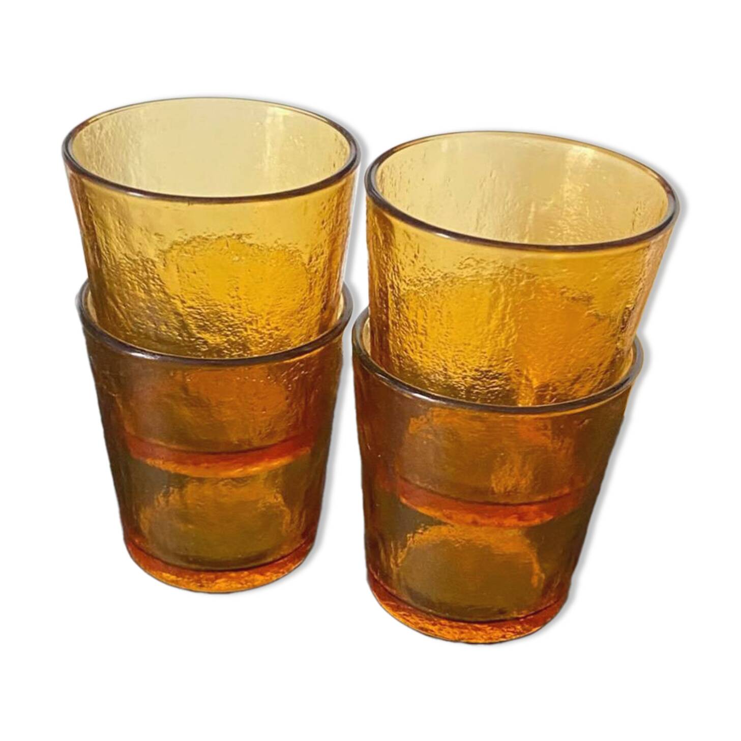 4 verres en verre ambré, années 70