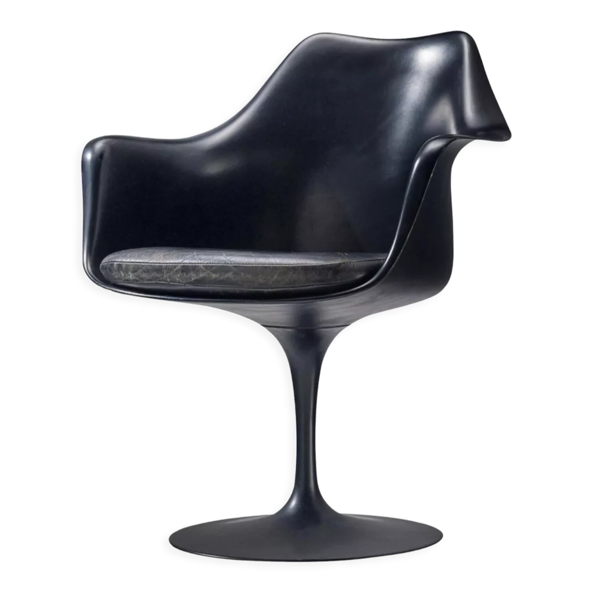 Knoll Saarinen tulip armchair black leather seat