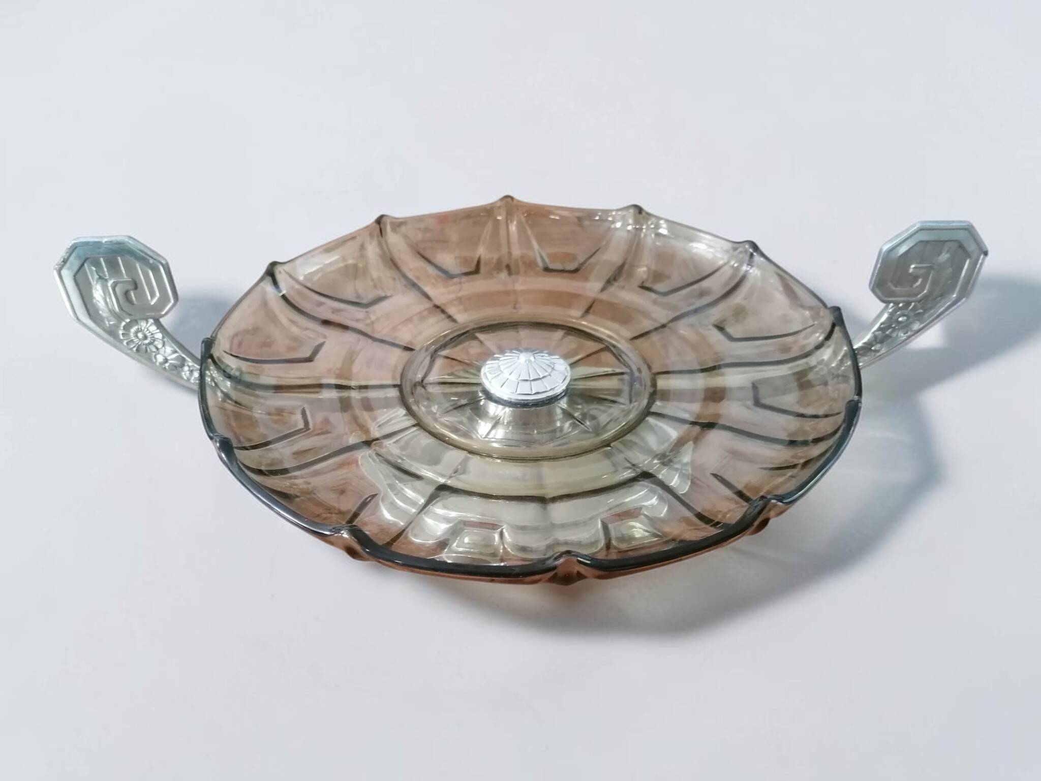 Art Deco glass and metal fruit bowl