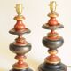 Pair of polychrome wooden baluster lamp bases - red, black and gold
