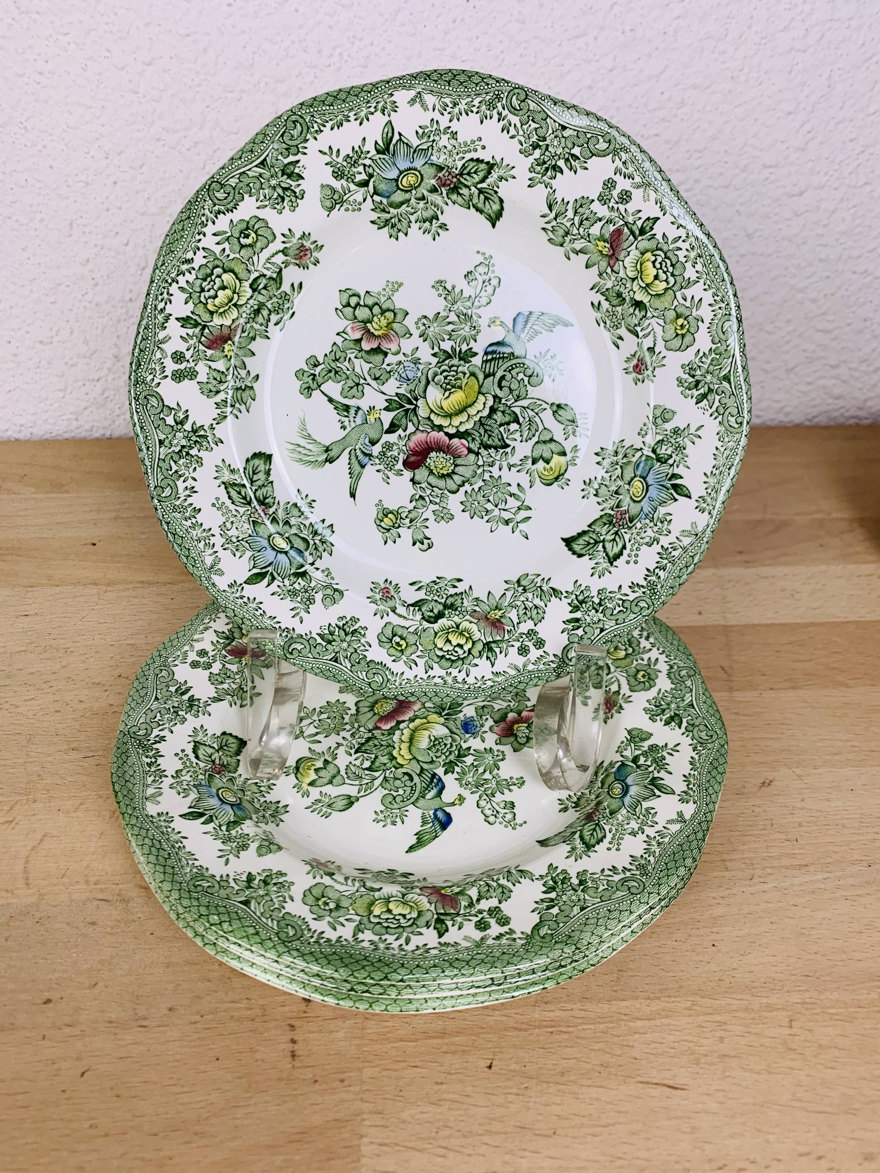 4 dessert plates Wedgwood Oriental Pheasants green