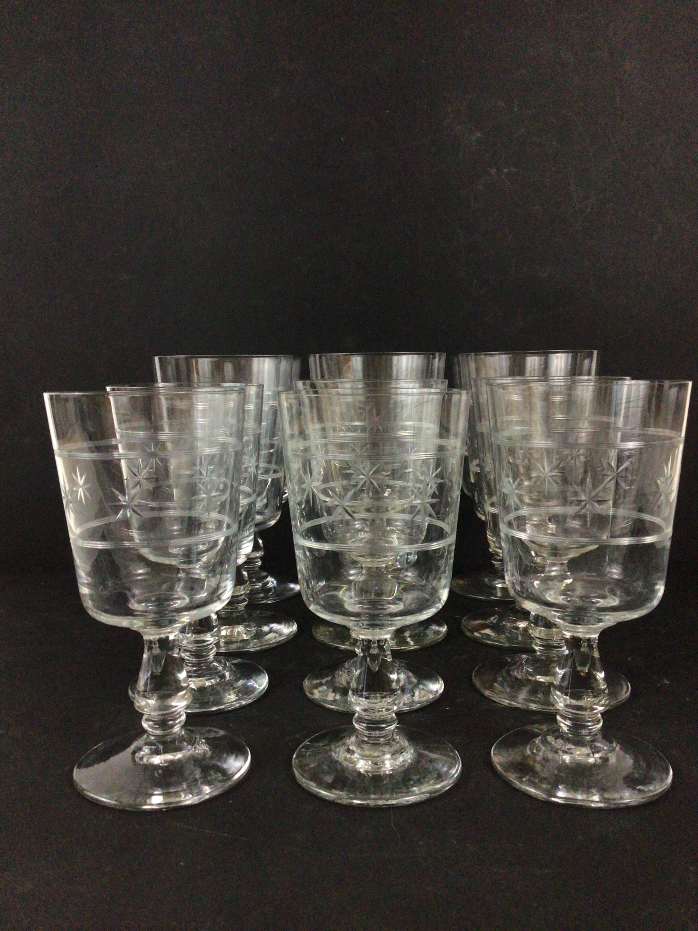 Set of 6 water glasses and 6 crystal wine glasses XIXth