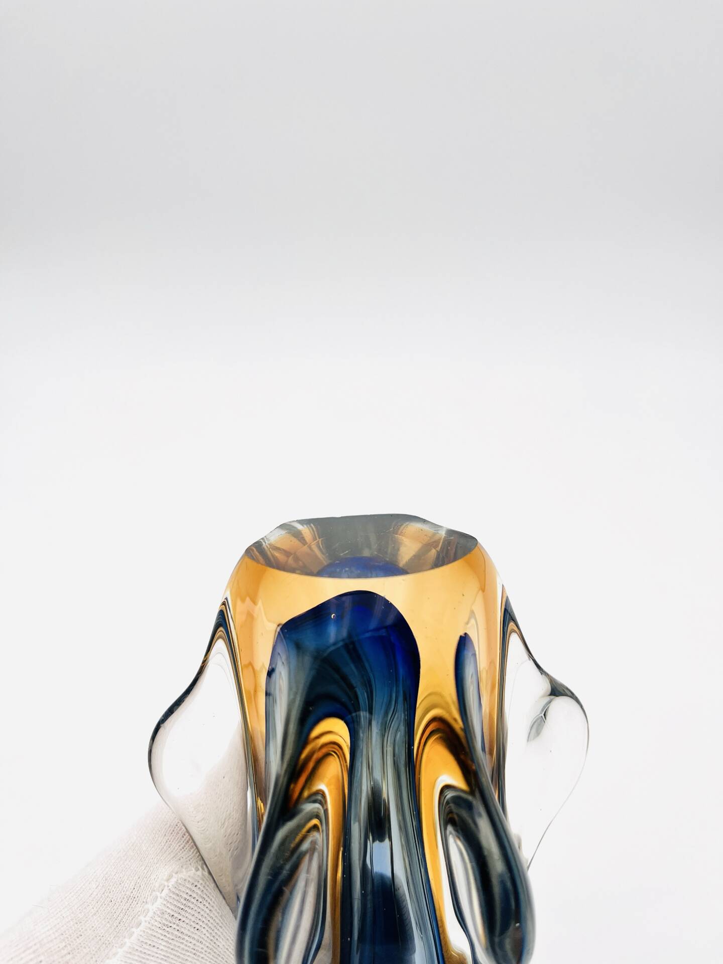 Murano Sommerso Vase Sculpture Chambord Model Blue Amber 26cm