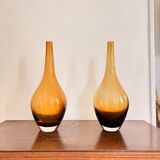 Vintage Pair of Vase Soliflore Blown Moulded Glass Mid Century Holmegaard