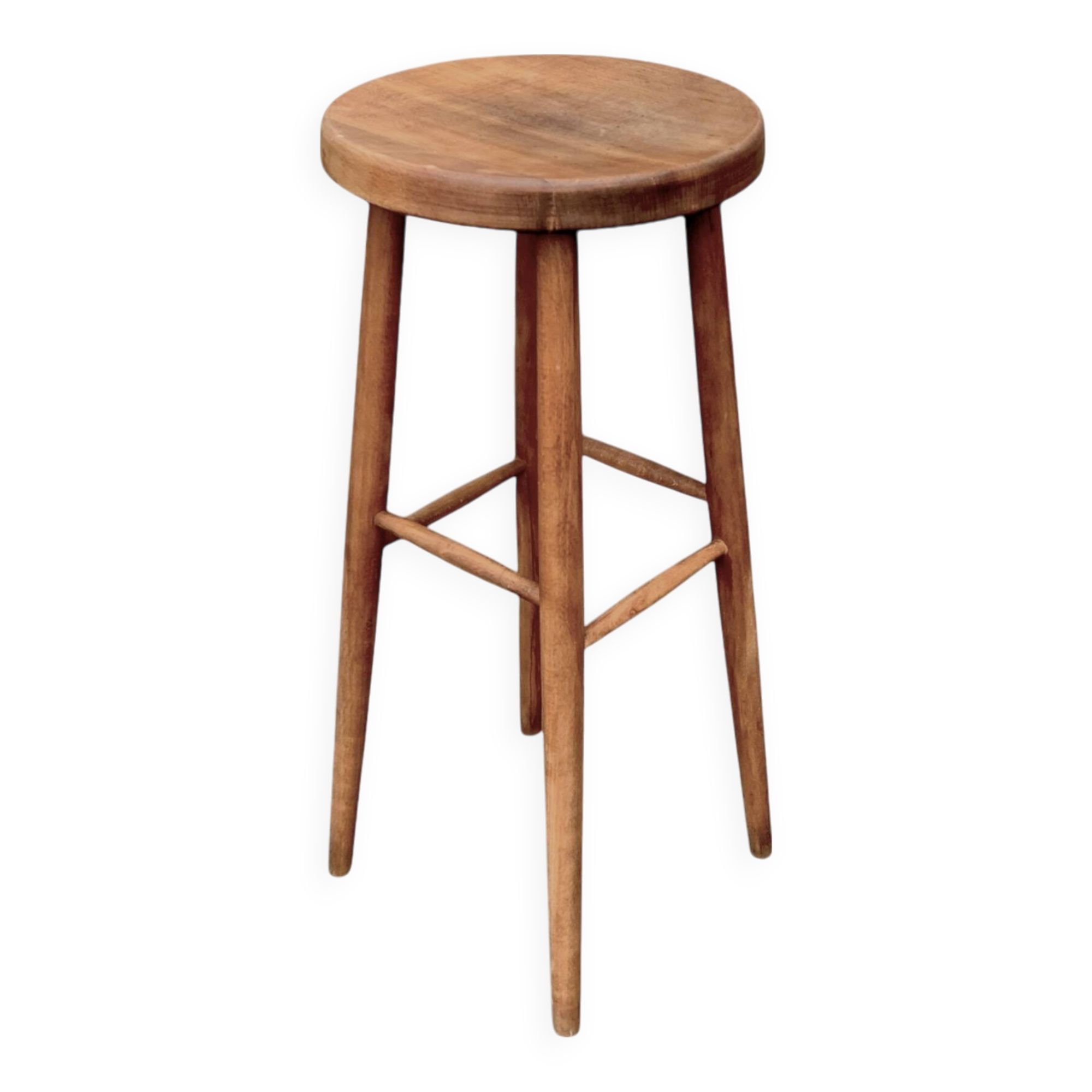 Old solid wood stool - height: 71 cm