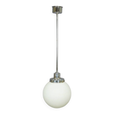 Vintage Bauhaus-style pendant light with opaline glass shade.