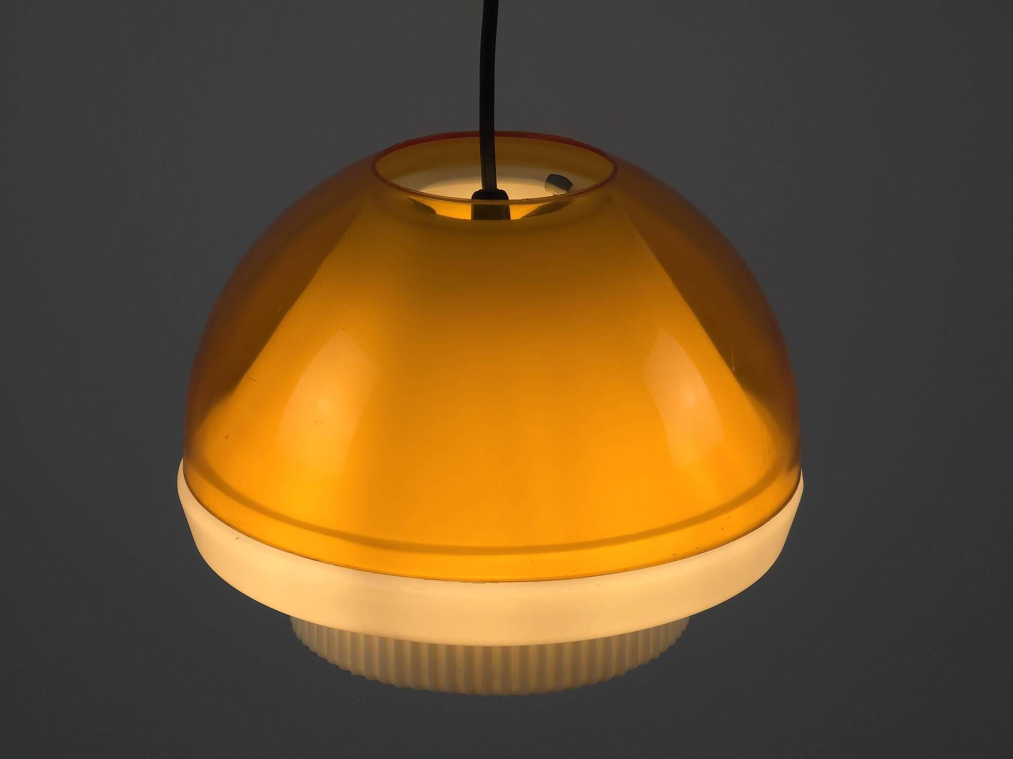 Vintage 1970s Philips Amber Acrylic & White Dome Mushroom UFO Pendant Lamp