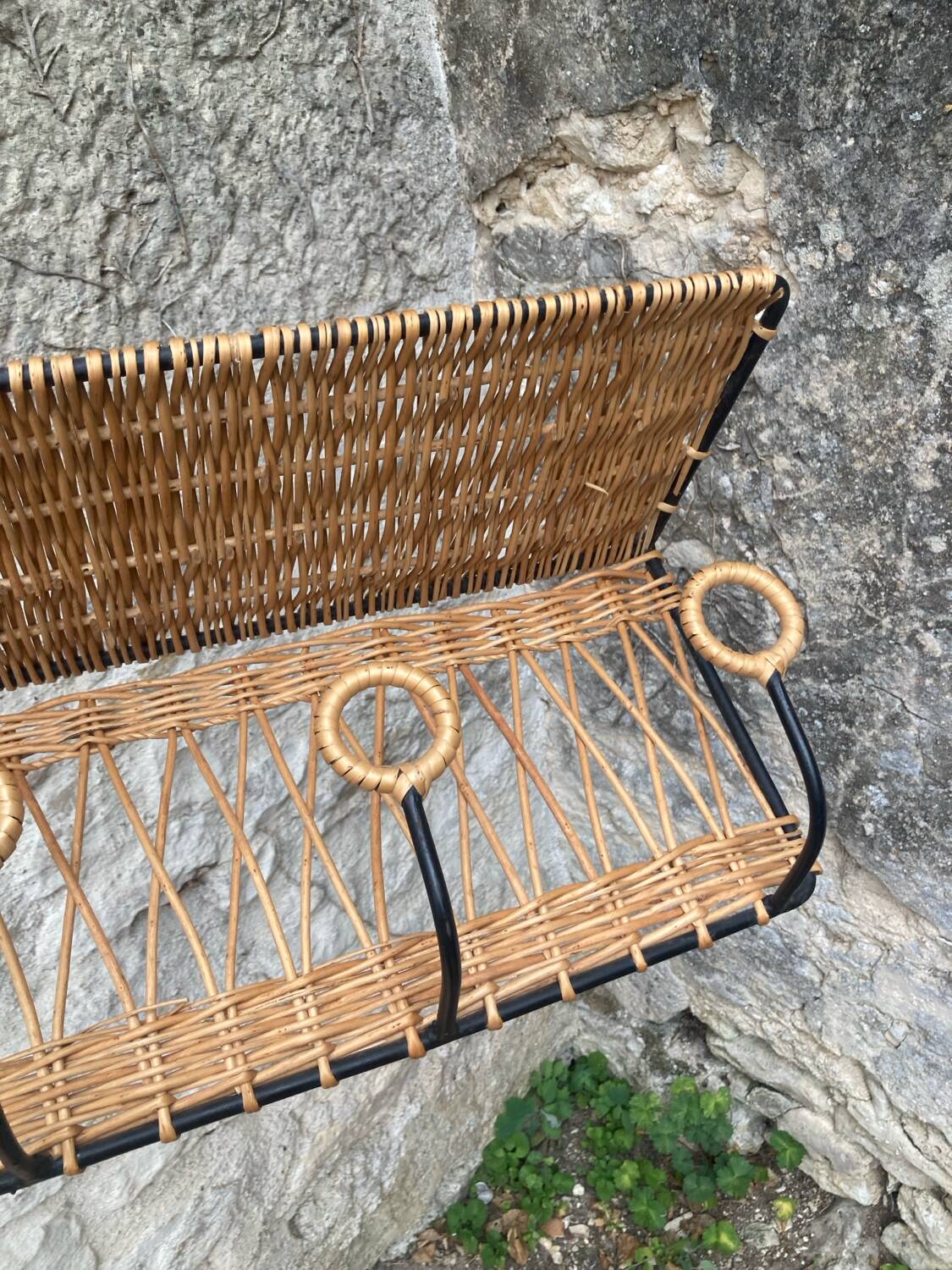 Vintage rattan wall coat rack