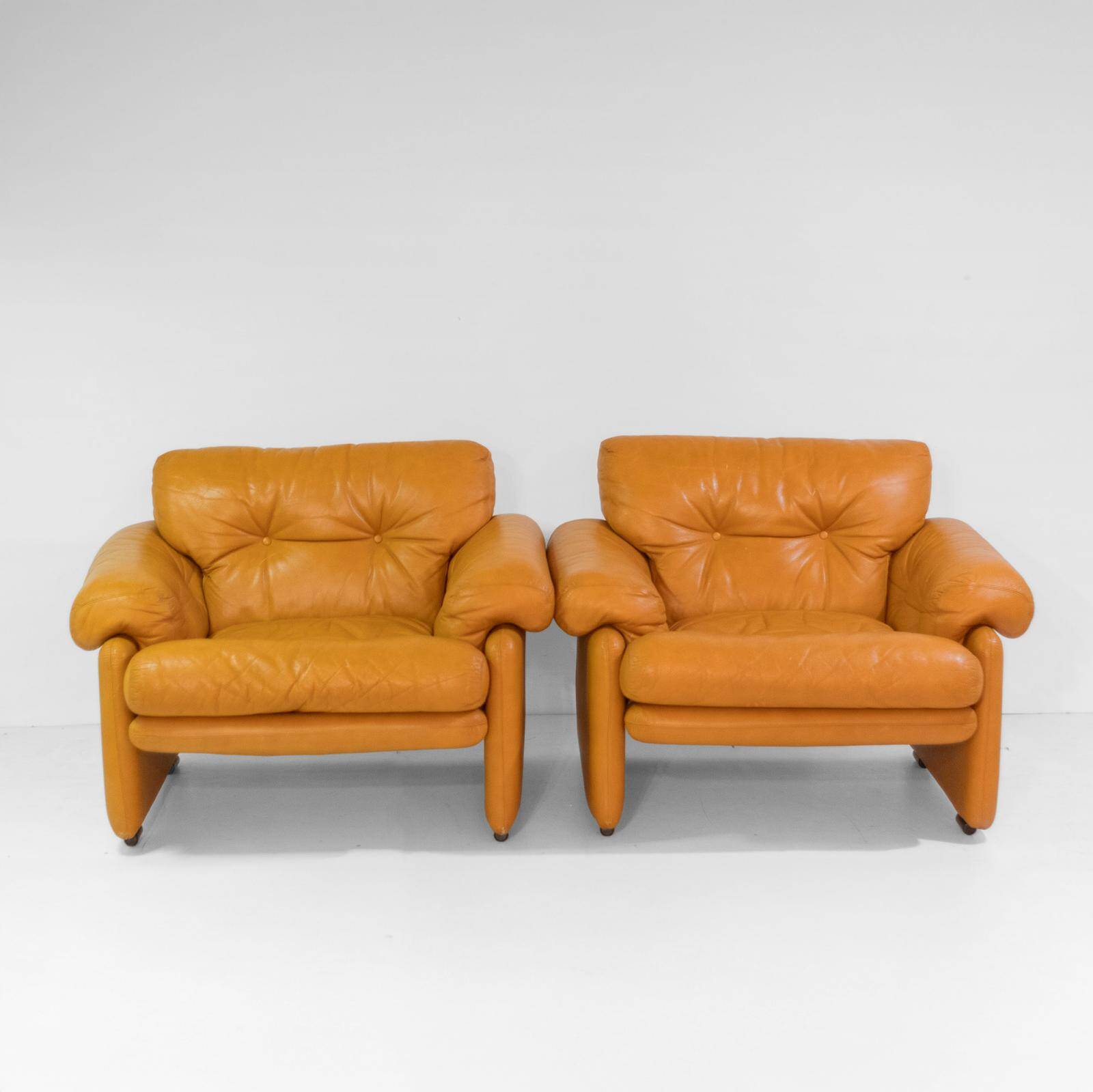 Vintage Coronado Brown Leather Living Room Set Tobia Scarpa Labeled C&B Ita