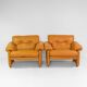 Vintage Coronado Brown Leather Living Room Set Tobia Scarpa Labeled C&B Ita