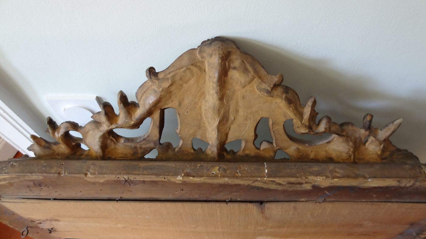 Mirror XIXth in gilded stucco, H 142 cm