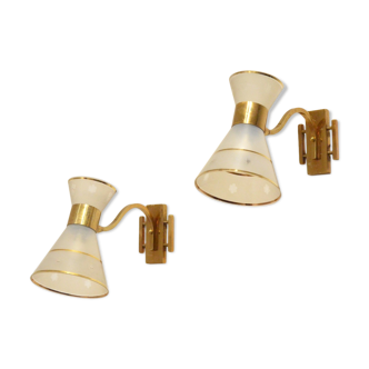 Set of 2  wall light  diabolo glass & brass work french 1950 s