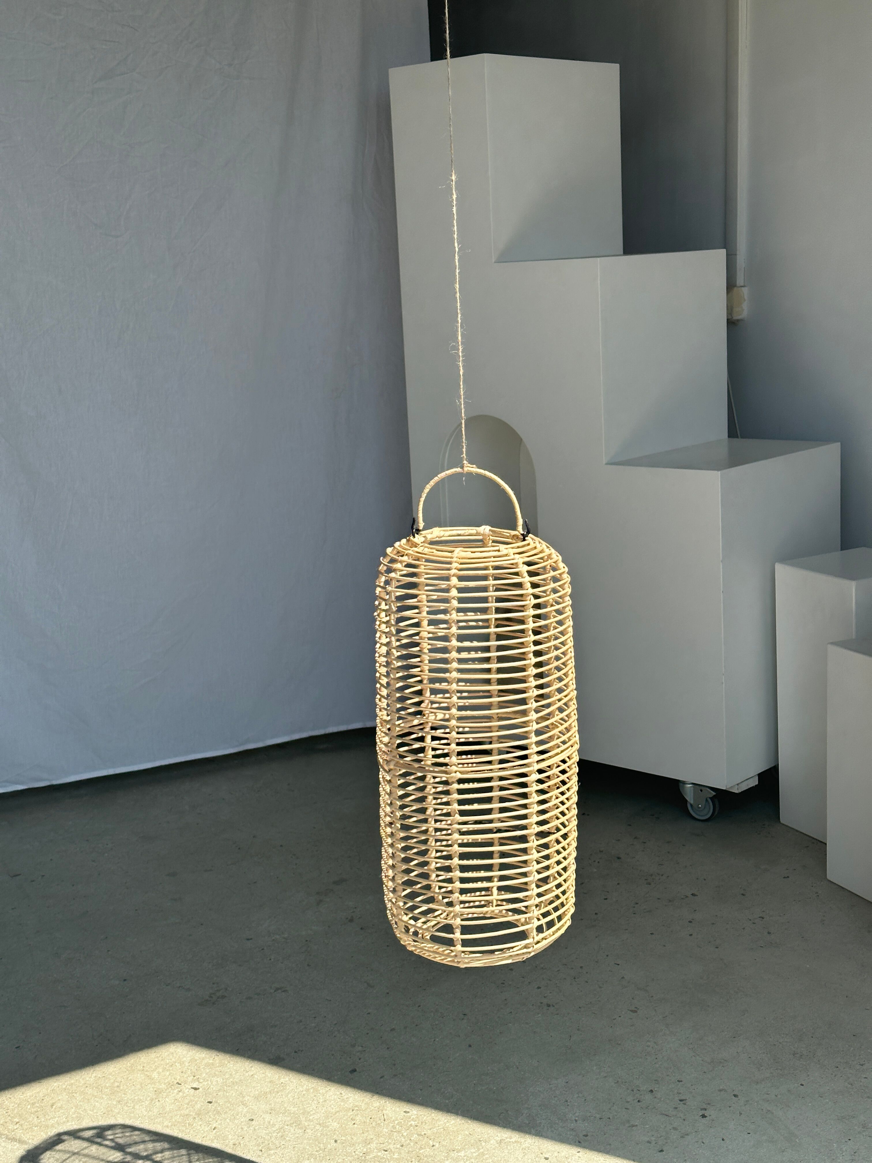 Large lantern-shaped rattan pendant lamp H50 D24