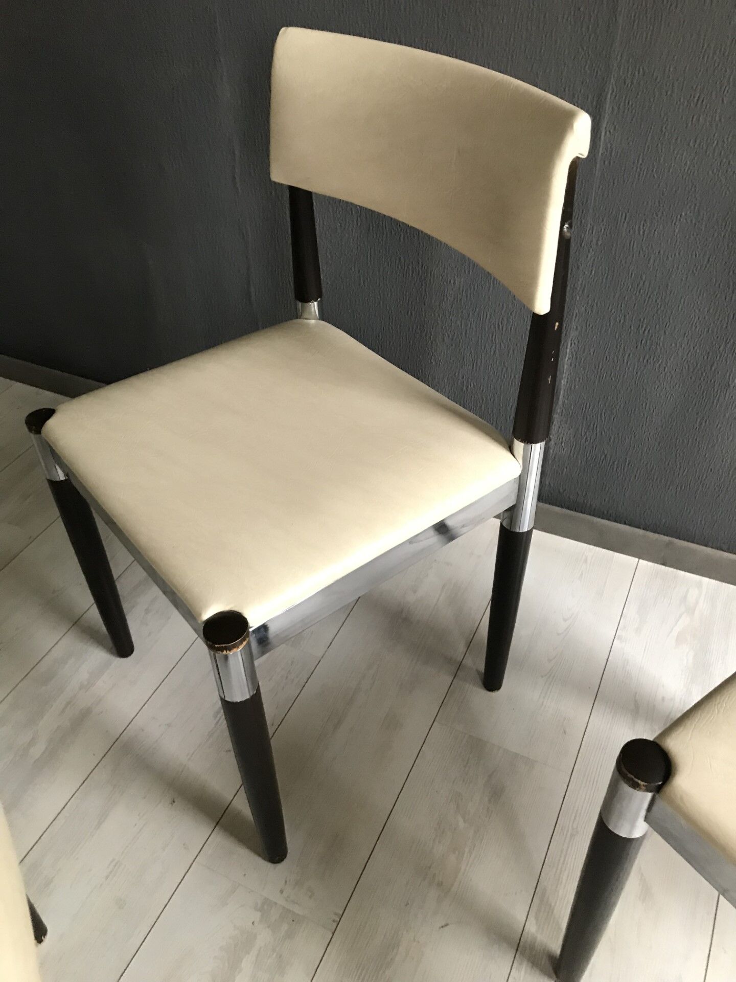 4 x Vintage Dining Table Chairs Chrome Wood 1960s