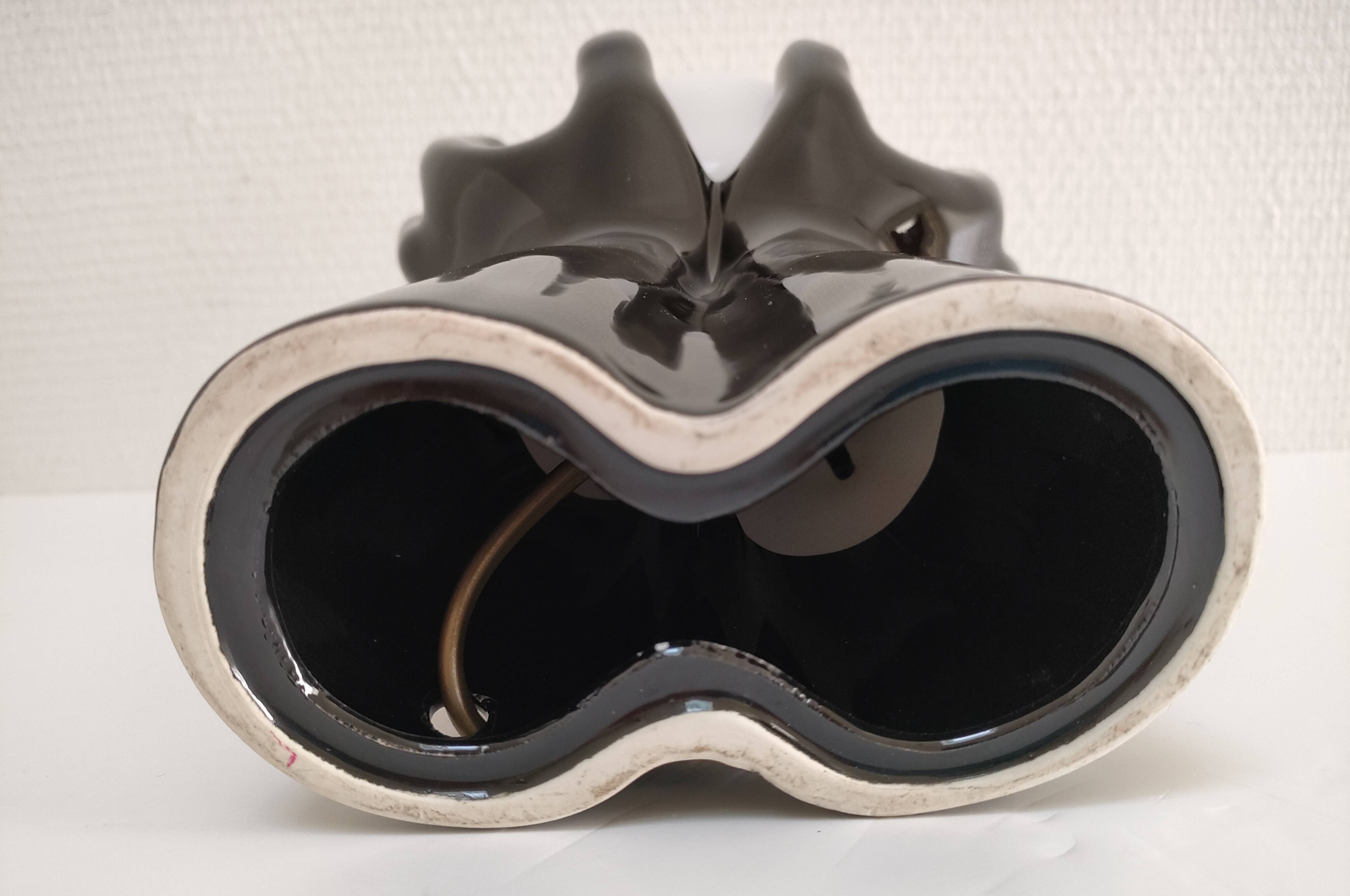 Black ceramic and opaline design hand lamp 90s