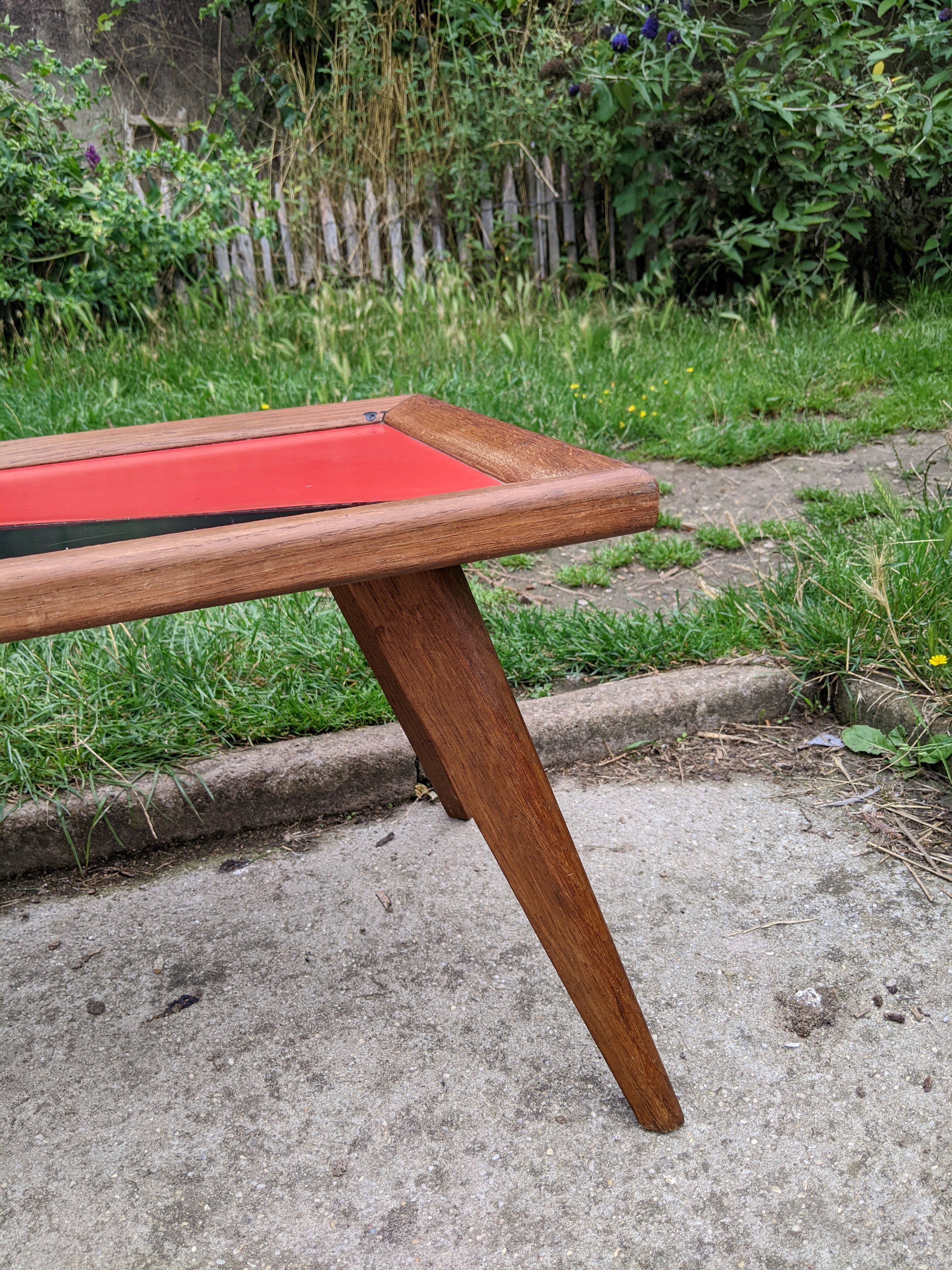 Old Scandinavian coffee table with vintage compass foot circa 1970