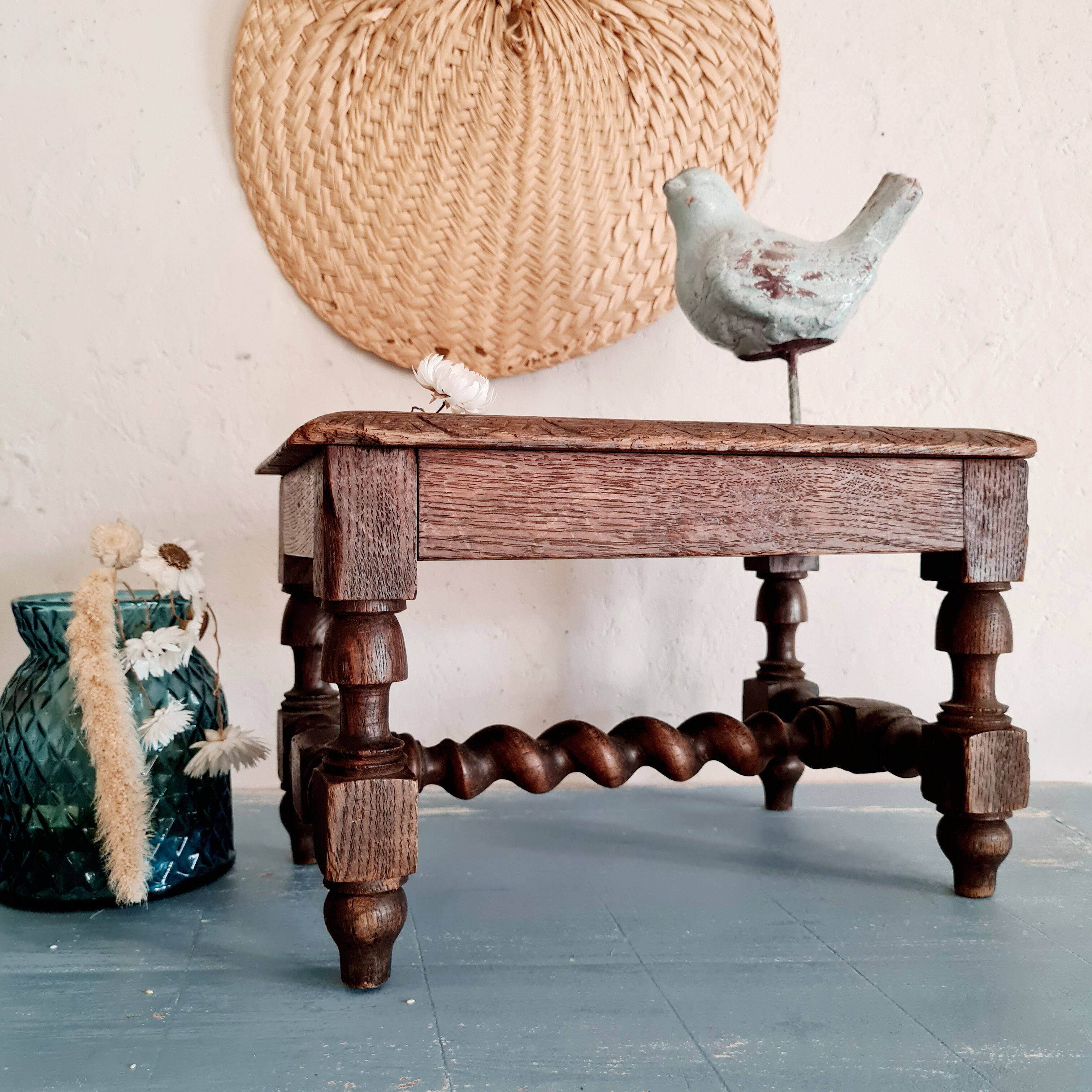 Small old carved wooden bench
