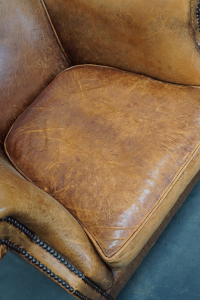 Fauteuil club vintage en cuir couleur cognac Pays-Bas