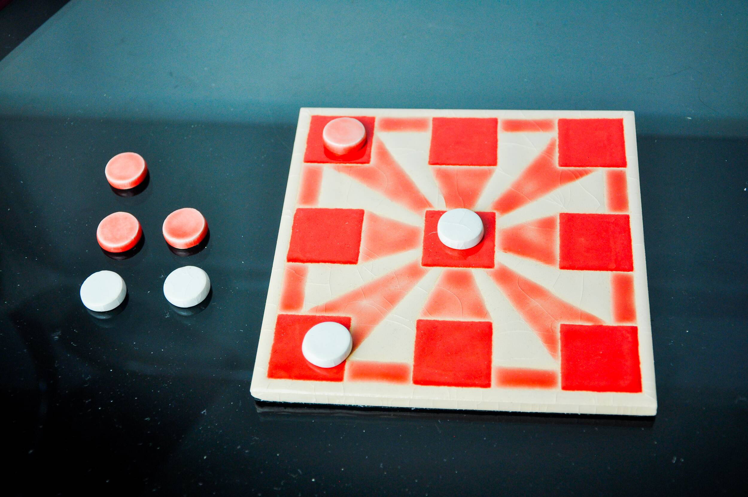 Tic-tac-toe game, enameled ceramic, Italy, 1980